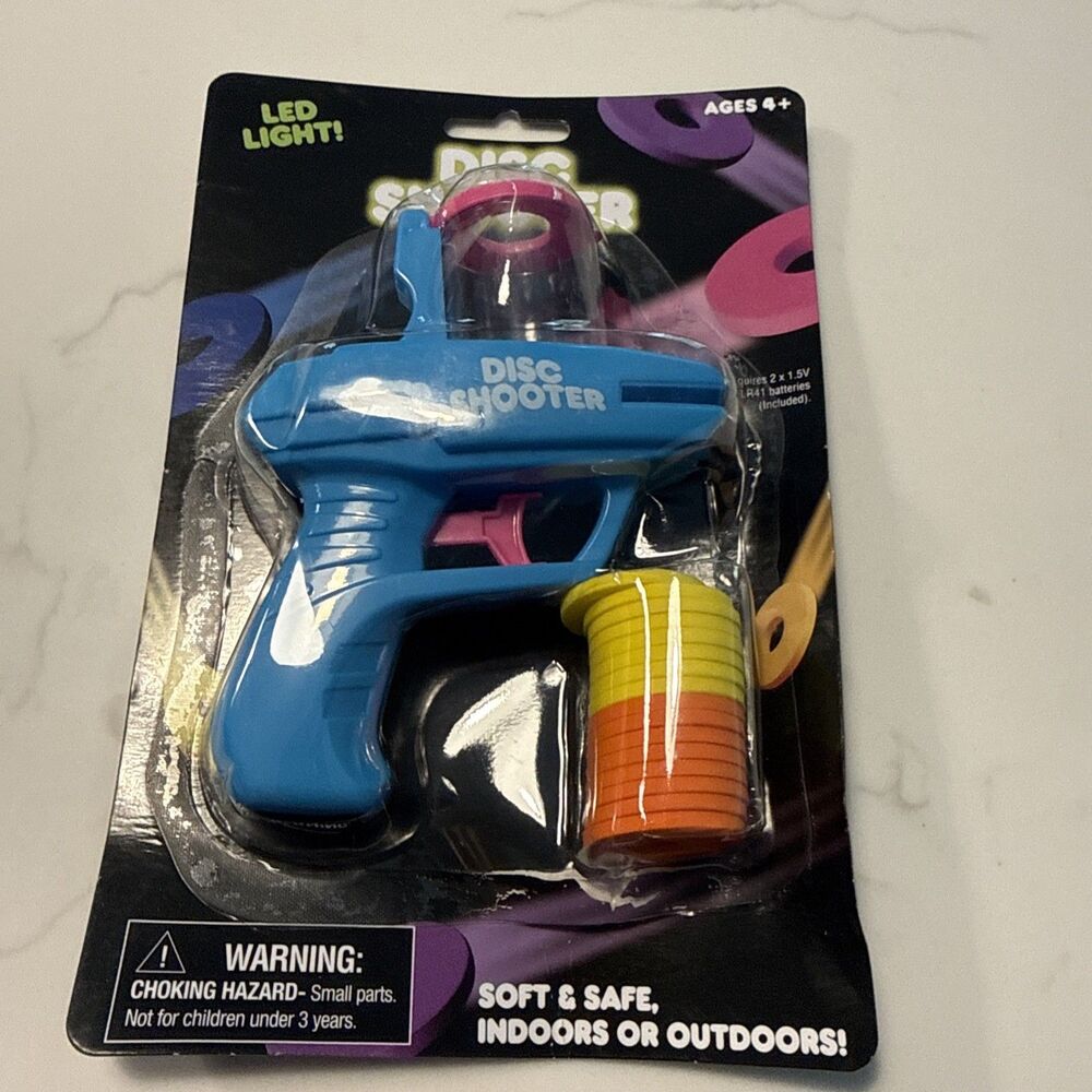 Kids Foam Disc Gun Toy, Flying Disc Shooter  Foam Gun 16 Discs LED Light